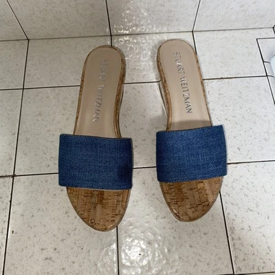 STUART WEITZMAN Womens Denim Summer Cork Wedge Slip-on Slide Sandals Size 9 - Image 1 of 4