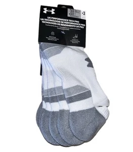 3 Pairs Under Armour UA Performance Tech NO SHOW Mens WHITE Size LARGE - Picture 1 of 2