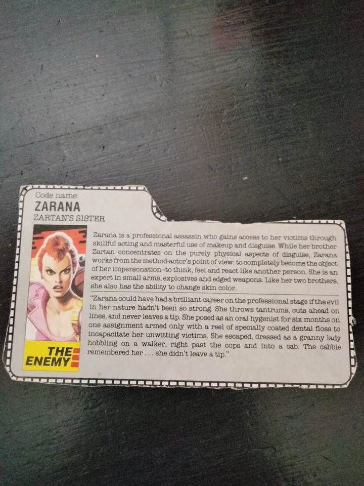 GI/G.I. JOE FILE CARD - ZARANA ZARTAN'S SISTER  - Hasbro vintage - Image 1 of 1