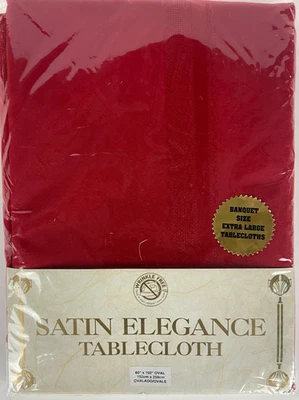 Bardwil Linens Red Tablecloth Satin Elegance 60"X 120" Oval Banquet Size Vintage - Image 1 of 4