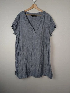 Tahari Kleid Damen 2X Blau Leinen Kurzarm V-Ausschnitt Tunika Übergröße Freizeit - Bild 1 von 7