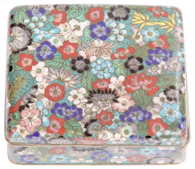 Antigua caja baratija japonesa esmaltada cloisonné con patas flores Shippo Japón antigua Foto 1 de 4
