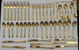 47 Pc Rogers Gold Plated Pavilion 120211 Silverware Flatware Stainless Korea - Picture 1 of 5