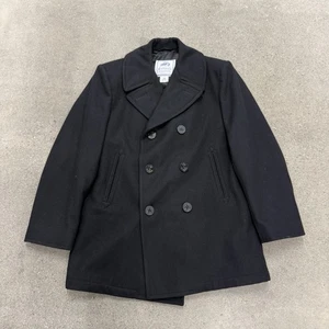 Vintage DSCP Black Wool Pea Coat Size 42R - Picture 1 of 6