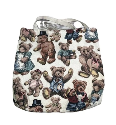 Vintage 90s Dakotah Teddy Bear Tapestry Carpet Tote Bag Book Bag - Image 1 of 4