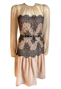 NWT Silk & Lace Nude & Black Dress M/L Size EU 42 UK 14 - Justicia Ruano - Picture 1 of 12