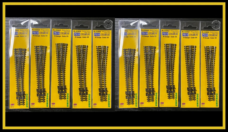 Peco SL-U395F Unifrog Medium Radius Right Hand Turnout Code 55 Set Of 10 - Image 1 of 1