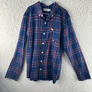 Abercrombie Kids Boys Flannel Shirt Size 11-12 Red Blue White Plaid Long Sleeve - Picture 1 of 6