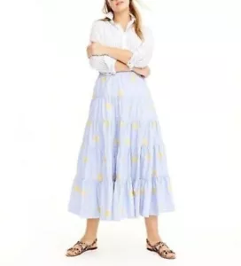 J. Crew Embroidered Pineapple Striped Maxi Tiered Skirt Women Size M Novelty - Picture 1 of 10