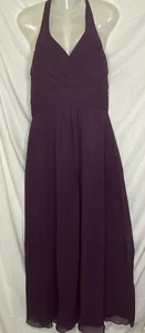 Christina Wu Halter VNeck Ruched Chiffon Bridesmaid BM38 Aubergine Dress Size 12 - Picture 1 of 9