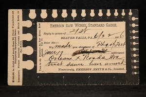 Pennsylvania: Beaver Falls 1886 Emerson Saw Gauge Advertising Postal Card - Bild 1 von 2