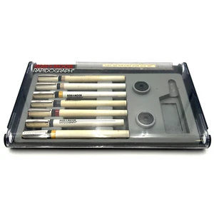 KOH-I-NOOR Rapidograph 7-Pen Technical Artist Set 3080-F Ink No Ink 2 Tips Lost - Picture 1 of 19