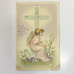 Vintage Oster Postkarte Engel Blumen Kreuz Ellen Clapsaddle gedruckt Deutschland 1900er - Bild 1 von 4