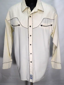 Vintage Panhandle Slim Men's L Rockabilly Western Shirt Onyx Snap Buttons Ivory - Picture 1 of 10