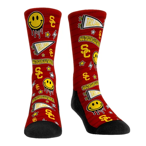 Rock Em Socks USC Trojans Smiley Stickers Crew Socks Cover