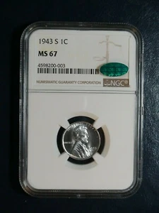 1943 S Lincoln Wheat Cent NGC MS67 CAC HI GRADE STEEL 1C Coin PRICED TO SELL! - Picture 1 of 4