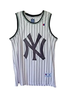 Maglia gessato vintage NY Yankees Champion taglia media made in Korea RARA - Foto 1 di 12