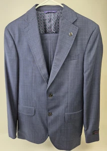 Ted Baker London Men's Navy Blue Microcheck Jay Trim Fit Wool Suit Size 36 R - Picture 1 of 10