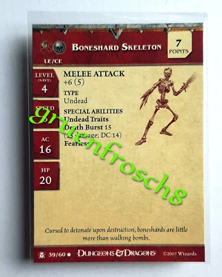 ►BONESHARD SKELETON ►39 C ►DESERT OF DESOLATION 2007 ►D&D MINIATURES STATS CARD - Bild 1 von 2