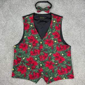 Santana Vest And Matching Bow Tie Set Christmas Poinsettia Red Green Festive - Picture 1 of 20