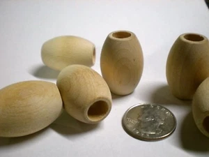 WOOD BEADS FOR CRAFTS Wood Oval Barrel Bead PACK OF 100 size 1-1/4" LONG X 7/8" - Picture 1 of 8