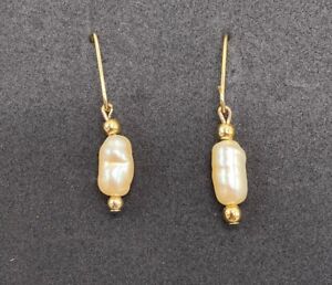 Freshwater Natural Baroque Pearl Earrings Gold Dangle Casual ~Euro Wire~ Sweet