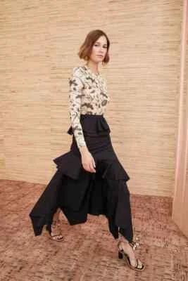  Saia Midi ULLA JOHNSON Ivette Algodão Cor Noir  - Imagem 1 de 4