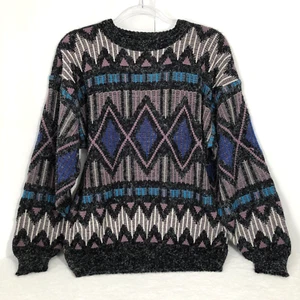 Suéter Santana Para Hombre L Multicolor Texturizado Geométrico Abstracto Años 90 Pullover Retro - Imagen 1 de 6