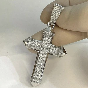 14K White Gold Plated 2 Ct Lab Created Diamond Women's Cross Pendant Necklaces - Picture 1 of 2