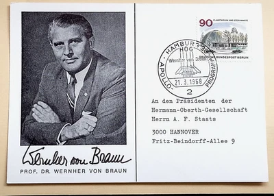 Autogrammkarte Werner von Braun, der deutsche Raketenforscher mit Porträt - Bild 1 von 3