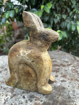 古董老式木制手工雕刻雕刻雕刻兔子人偶 — 第 1/4 张图片