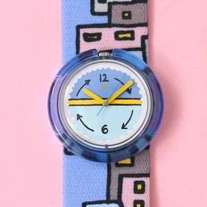 Vintage 90s Y2K POP Swatch ‘KASBAHNIGHT' Midi Sized Wrist Watch PWN112 1993 - Picture 1 of 6