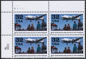US USA Sc# 3211 MNH FVF PLATE # BLOCK Berlin Airlift Airplane US Airforce - Picture 1 of 1