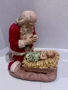 1976 RP Gauer Kneeling Santa Praying Over Baby Jesus Statue Signed Vargas - Picture 1 of 17