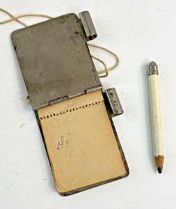 Antique Small Silver Metal Notebook Holder with Pencil Chatelaine - Picture 1 of 11