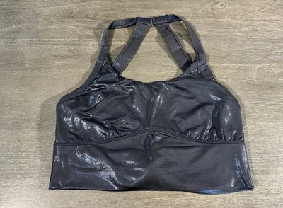 Old Navy PowerSoft Sports Bra Black Wet Look Faux Leather Large - Image 1 of 2