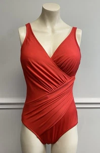 Miraclesuit Must Haves Oceanus One Red Swimsuit Black Sz 10 Slimming Shaping - Picture 1 of 10