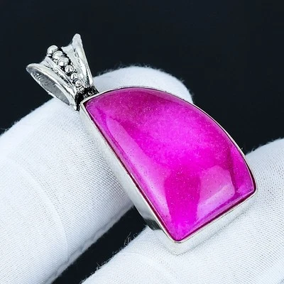 Kashmir Red Ruby 925 Silver Plated Handmade Pendant of 1.52" - Image 1 of 3