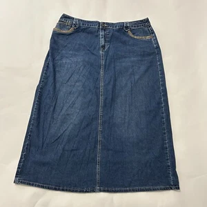 Cato Womens Denim Jean Maxi Skirt Back Slit Embroidered Pockets Size 18W Y2K - Picture 1 of 16