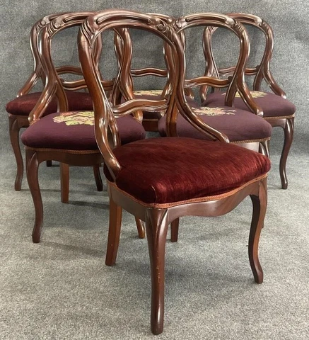 Antique Mahogany Chairs Set of 6 Dining Chairs Needlepoint Seats Charleston SC Cover