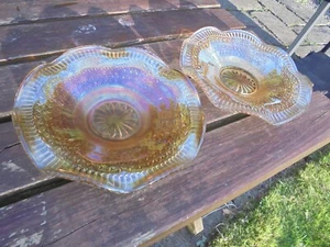 Pair of Carnival Glass Orange Plates 21cm Diameter - Picture 1 of 4
