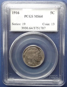 1916-P Buffalo Nickel - PCGS MS64 - Well Struck & Lustrous - Picture 1 of 4