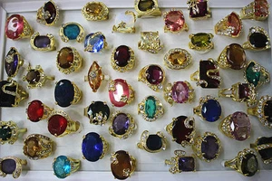 Fashion Mixed Lots 34pcs Rhinestone Imitation Cubic Zirconia Gold P Lady's Rings - Picture 1 of 1