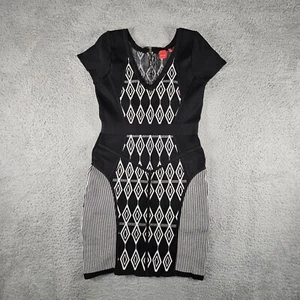 Saks Fifth Avenue Dress L Black White Scuba Geometric V Neck Romantic Old Money - Picture 1 of 15