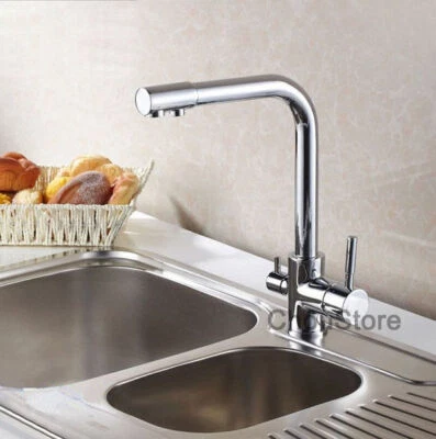 Chrome 3 Way Swivel Kitchen Sink Filtered Water Faucet Mixer Tap for RO Drinking - Image 1 of 4