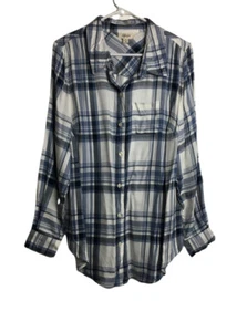 Style & Co Hemd Oberteil Viskose kariert blau weiß Übergröße 0X Langarm Knopfleiste - Bild 1 von 12