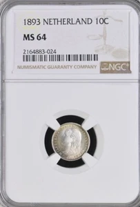 Netherlands 10 Cents 1893 NGC MS64 - Picture 1 of 2