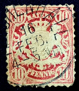 BAVARIA Bayern 10pf carmine embossed 1880s Fine - Picture 1 of 2