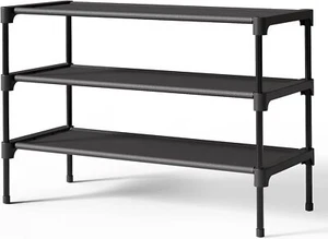 Premium Non-Woven Shoe Rack Shelf Organizer Closet Long Stackable Medium Black - Picture 1 of 6