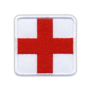 Rot Sanitäter Kreuz Auf Weiß Hintergrund - Platz Aufnäher / Abzeichen Bestickt - Picture 1 of 1